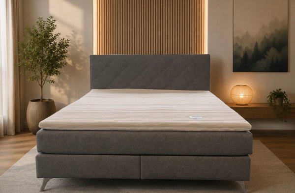 Boxspringbett grau mit durchgängiger Liegefläche