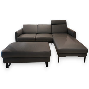 Ecksofa Como 2,5-Sitzer XL - Leder Dunkelgrau & Hocker