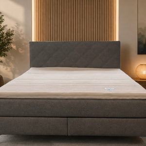 Boxspringbett grau mit durchgängiger Liegefläche